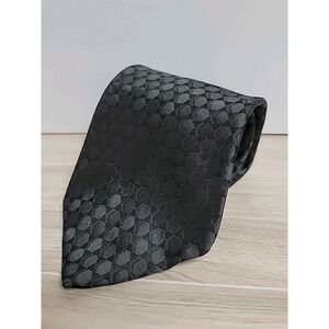 DKNY 100% Silk Neck Tie Made In Costa Rica Black On Black Geometric EUC